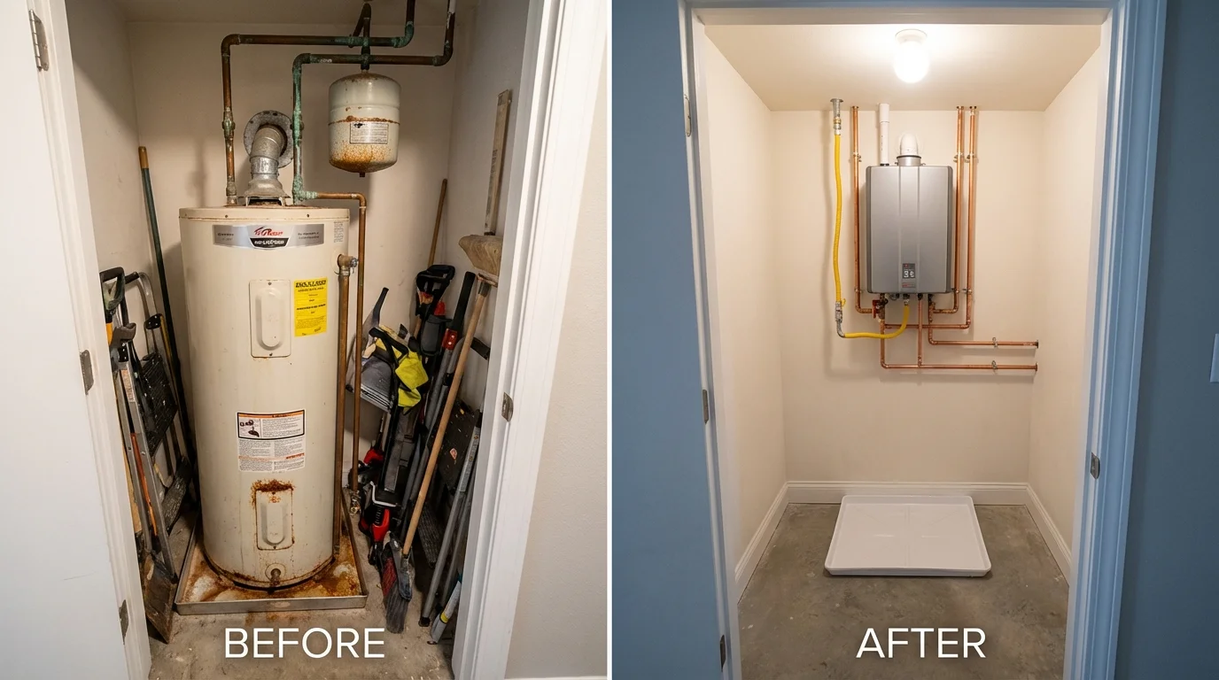 Tank water heater versus wall-mounted tankless unit comparison for Washington, ME homeowners